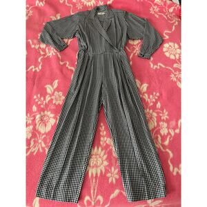 Vtg. 90s Liz Claiborne black and White Checkered Long Sleeve jumpsuit SZ 4